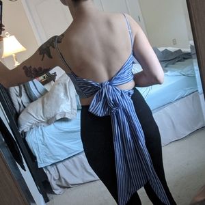 Blue Stripe Tie Back Crop Top